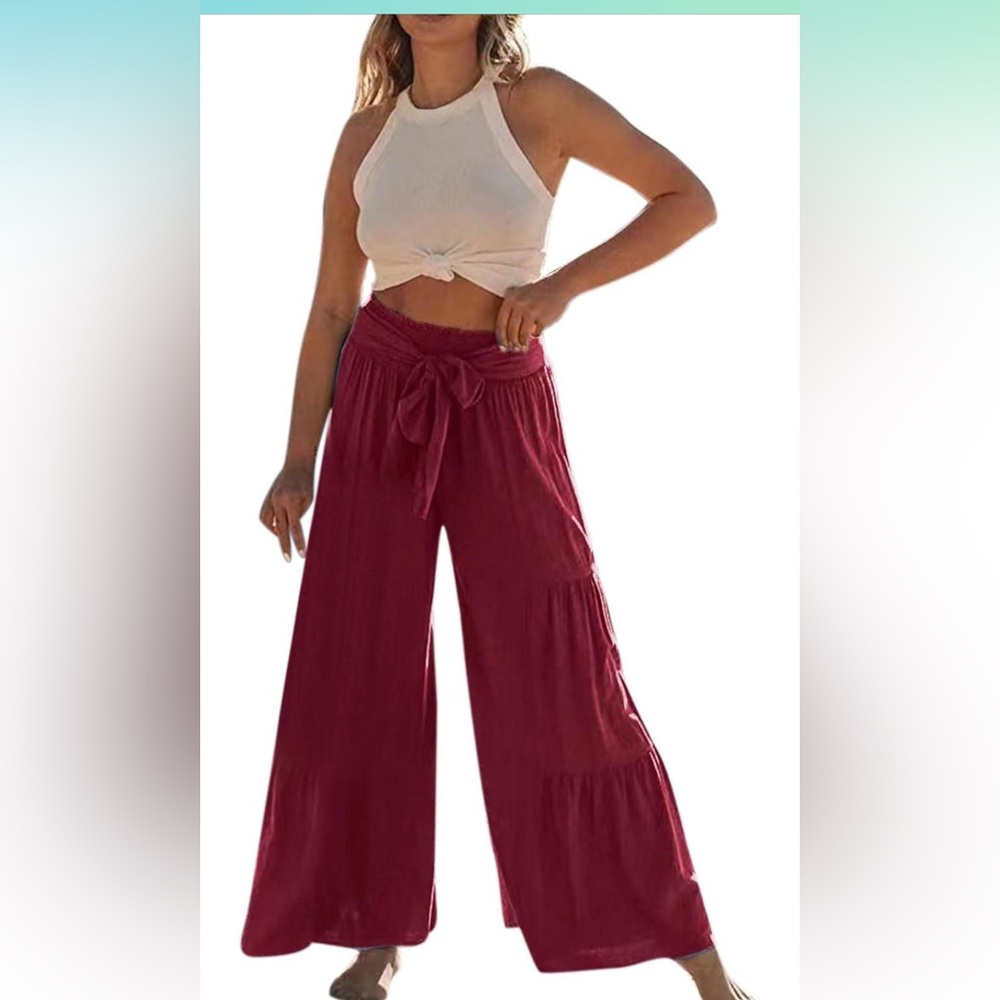 High Waisted Shirred Plicated Wide Leg pants